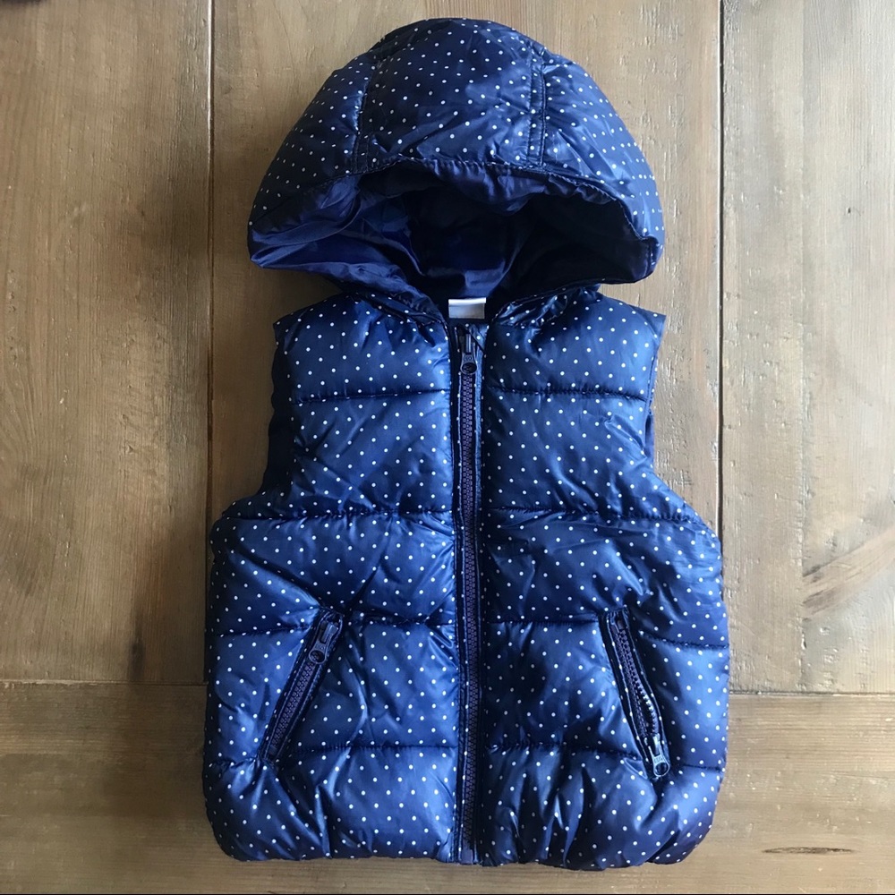 Zara navy polka dot puffer vest 24-36months